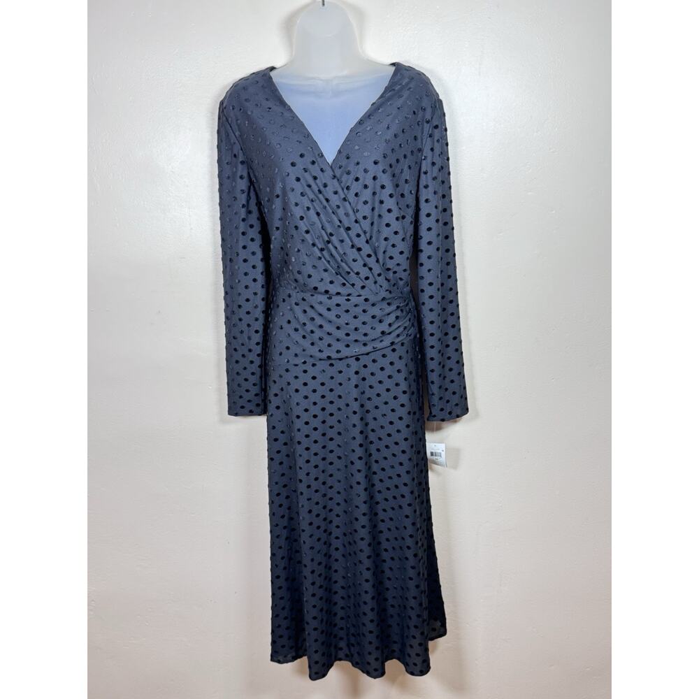 NWT Ralph Lauren Womens Formal Midi Dress Black Swiss Dot Polka Dot 14 Party - Picture 3 of 14